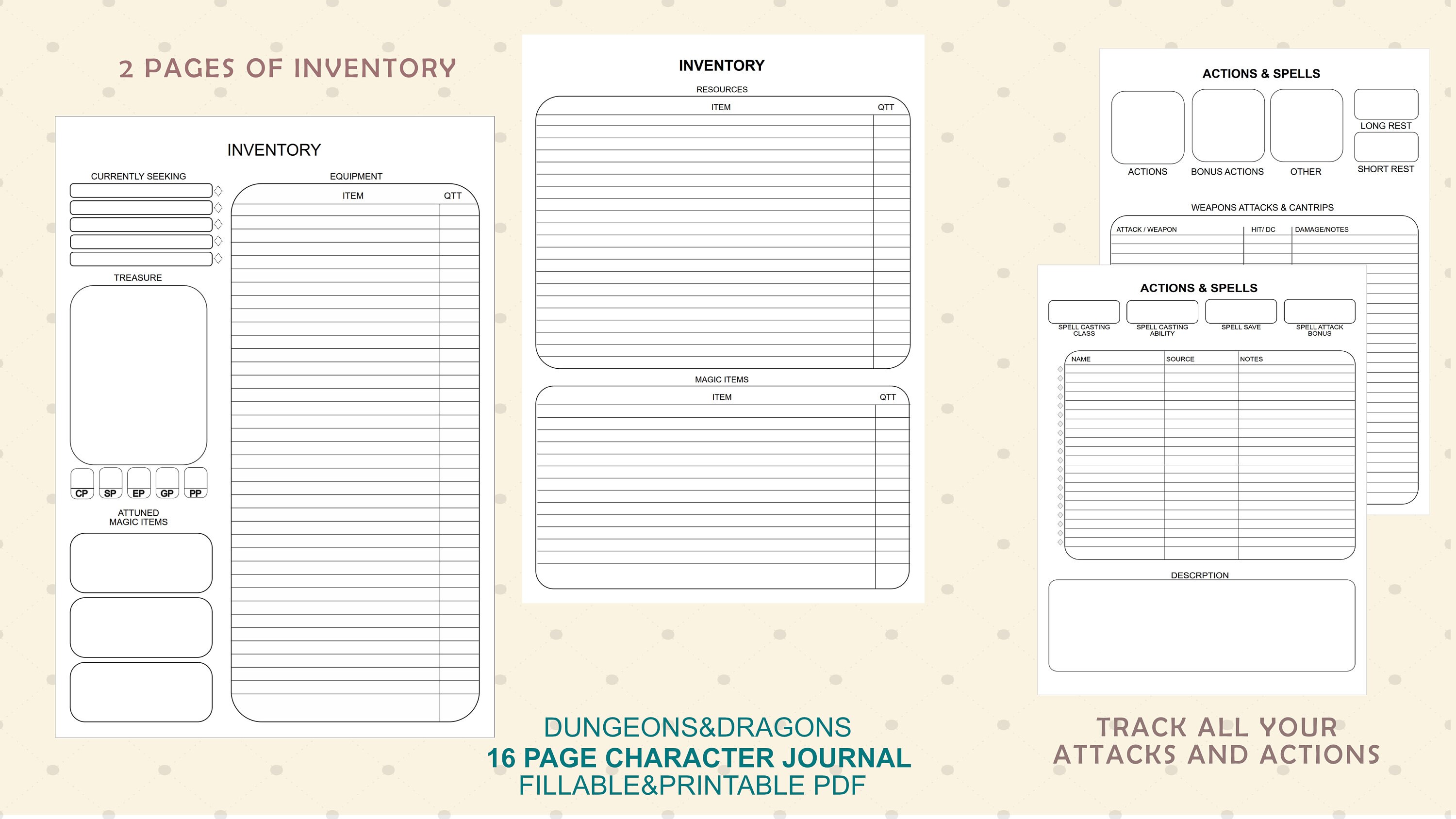 16 Page Digital D&amp;D Character Journal With Complete Character Sheet for ...