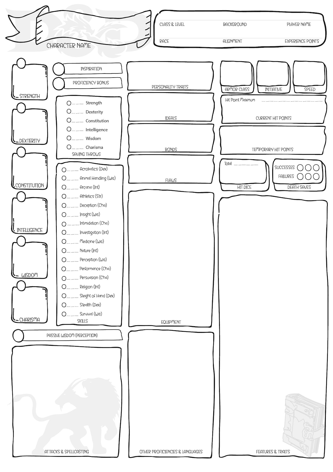 Dnd 5e Character Sheet Simple PDF For Dungeons And Dragons 5th Edition 