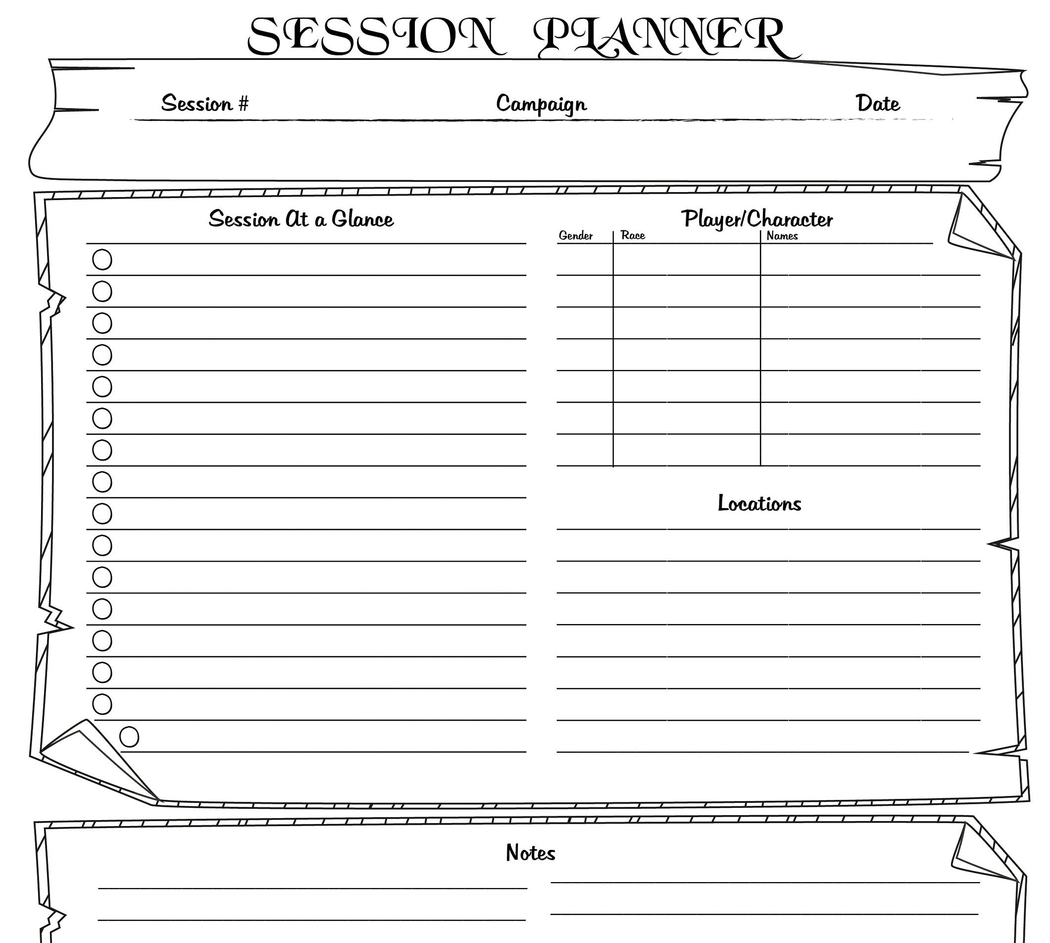Printable Dnd Session/campaign Planner for Game Masters and Other Rpgs Printable Dnd Session/campaign Planner for Game Masters and Other Rpgs