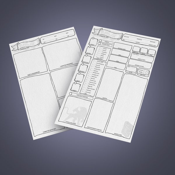 DnD 5e Character Sheet: Simple  PDF for Dungeons and Dragons 5th Edition Fillable PDF