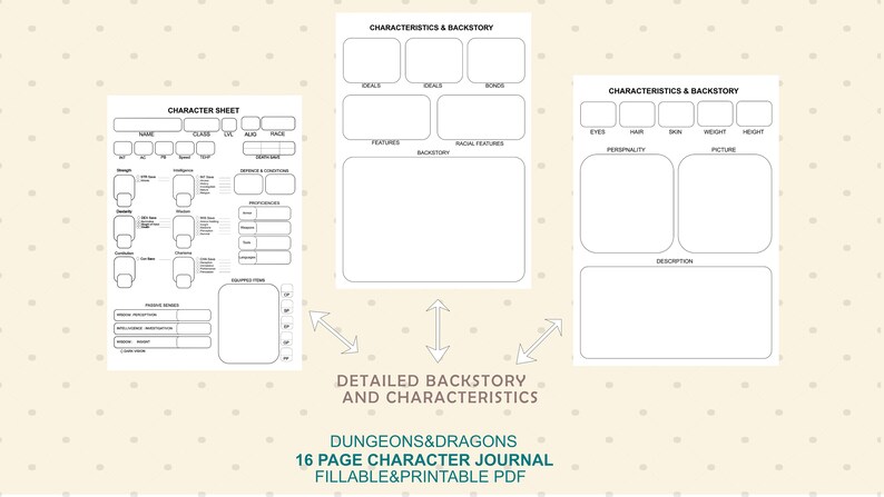 16 Page Digital D&amp;D Character Journal With Complete Character Sheet for ...