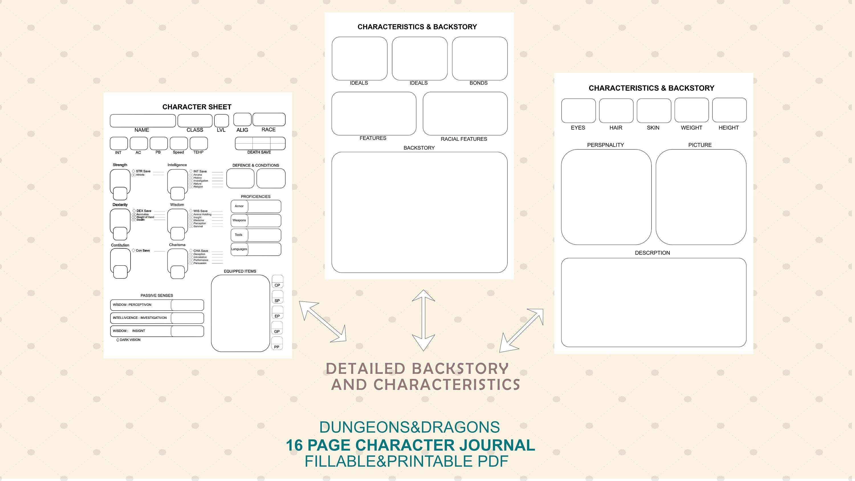 16 Page Digital D&amp;D Character Journal With Complete Character Sheet for ...