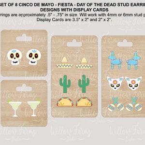 Cinco de Mayo - Tag der Toten - Fiesta Ohrstecker Set von 8 und Display Karten SVG Ohrringe und anpassbarer Laser Glowforge CNC