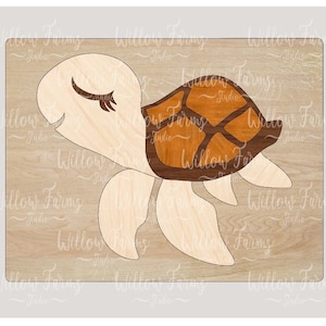 Childs Puzzle Customizable SVG Sea Turtle Children&#39;s Wood Puzzle CNC Laser Ready Files Glowforge