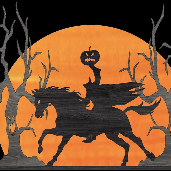 Headless Horseman Sleepy Hollow Halloween Decor SVG Glowforge Wood Decor CNC Laser Cricut Silhouette