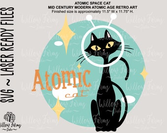 Grafica del gatto spaziale atomico: MCM SVG, PNG (download digitale)