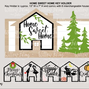 Llavero intercambiable "Hogar dulce hogar", letreros de madera en capas para pared, decoración navideña de granja, archivos SVG CNC listos para láser Glowforge