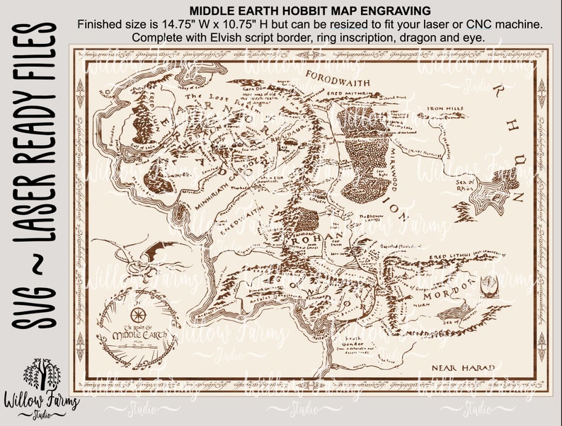Middle Earth Hobbit Map SVG Engraved Wood Laser Ready Files Etsy