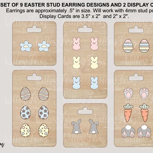 Ensemble de 9 boucles d'oreilles et cartes de présentation SVG pour Pâques