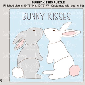 Kinderpuzzle Personalisierbar SVG Hase Küss Ostern Geburtstag Tier Holz Puzzle CNC Laser Ready Dateien Glowforge