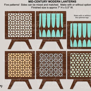 Paquete de linternas modernas de mediados de siglo de 4 lados, linterna tridimensional de madera y acrílico, decoración de la era espacial atómica, archivos SVG CNC láser Glowforge