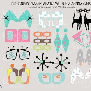 Mid-Century Modern, Atomic Age, Mod Retro Earrings SVG Bundle Set of 13 Laser Ready Files Glowforge CNC Cricut Silhouette