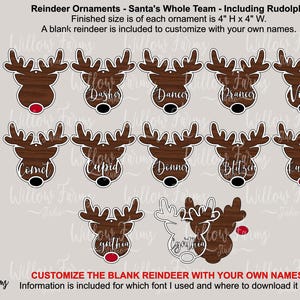 Customizable Reindeer Ornament Bundle - Santas Reindeer Name Ornaments SVG CNC Laser Ready Files Glowforge CNC Laser Cricut Silhouette