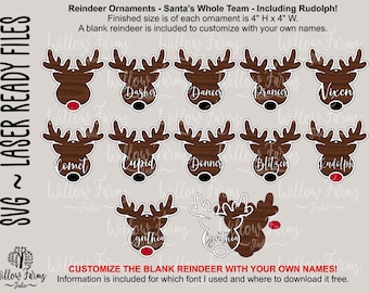 Customizable Reindeer Ornament Bundle: Laser Cut SVG, CNC, Cricut Files (Digital Download)