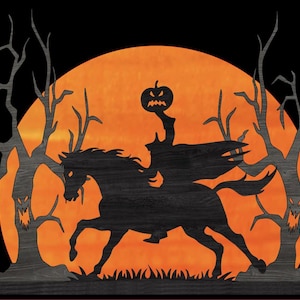 Headless Horseman Sleepy Hollow Halloween Decor SVG Glowforge Wood Decor CNC Laser Cricut Silhouette