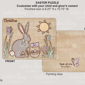 Kinderpuzzle anpassbare OSTERN SVG Hase küsst Ostern Tier Kinder Holz Puzzle CNC Laser Bereit Dateien Glowforge