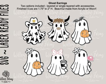 Ghost Earrings or Keychains SVG Bundle: Halloween Laser Cut Files (Digital Download)