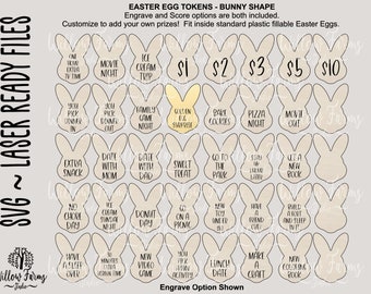 Easter Egg Tokens Bunny Shaped SVG Set of 40 Customizable Laser Glowforge CNC Sillhouette Curio Cricut