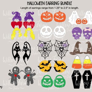 Halloween oorbellen bundel SVG set van 12 Witch Sisters Jack Ghost Voodoo vleermuizen katten spinnenweb laser klaar bestanden Glowforge Cricut silhouet