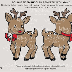 Rode neus rendieren dubbelzijdig plank sitter kerst decor SVG gelaagde houten deur of muur teken CNC Laser klaar bestanden Glowforge