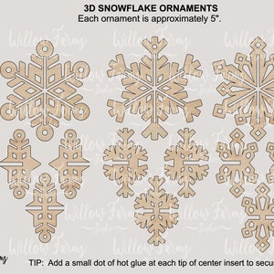 3D Schneeflocke Ornamente Weihnachtsdekor SVG Laser bereit Dateien Glowforge