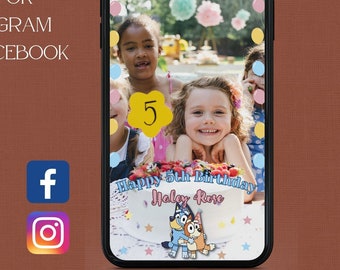 Bluey Birthday Filter, Girl, Boy, Instagram Filter, Facebook Filter, Decorations for Bluey Theme Birthday Party, Match with Invitation