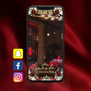 Filtro Quinceanera, Filtro tema Borgogna Rosso, Filtro Carta Picado Messicana, Filtro Snapchat, Filtro Instagram/Facebook Mis Quince