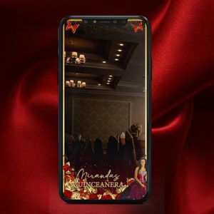 Quinceanera Filter, Red Dress, Snapchat, Instagram, Facebook, Filter, Mis 15, Mis XV, Birthday Party Filter, Gold, Butterflies, roses image 2