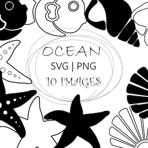 Ocean and Sea SVG Files, Seashell, Star Fish and Fish Stencil and Outline Vector Clip Art, Cut files, Line Art for Instant Download