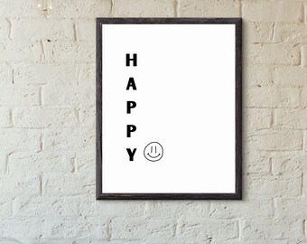 Happy Print, Smiley Face Print, Digital Download, Printable Wall Art, Trendy Smiley Face Print, Trendy Prints, Happy Poster, Minimalist Art.