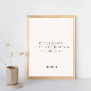 Genèse 1: 1, Art mural verset de la Bible imprimable, cadeau chrétien, impression de l&#39;Écriture, affiche chrétienne, art moderne.