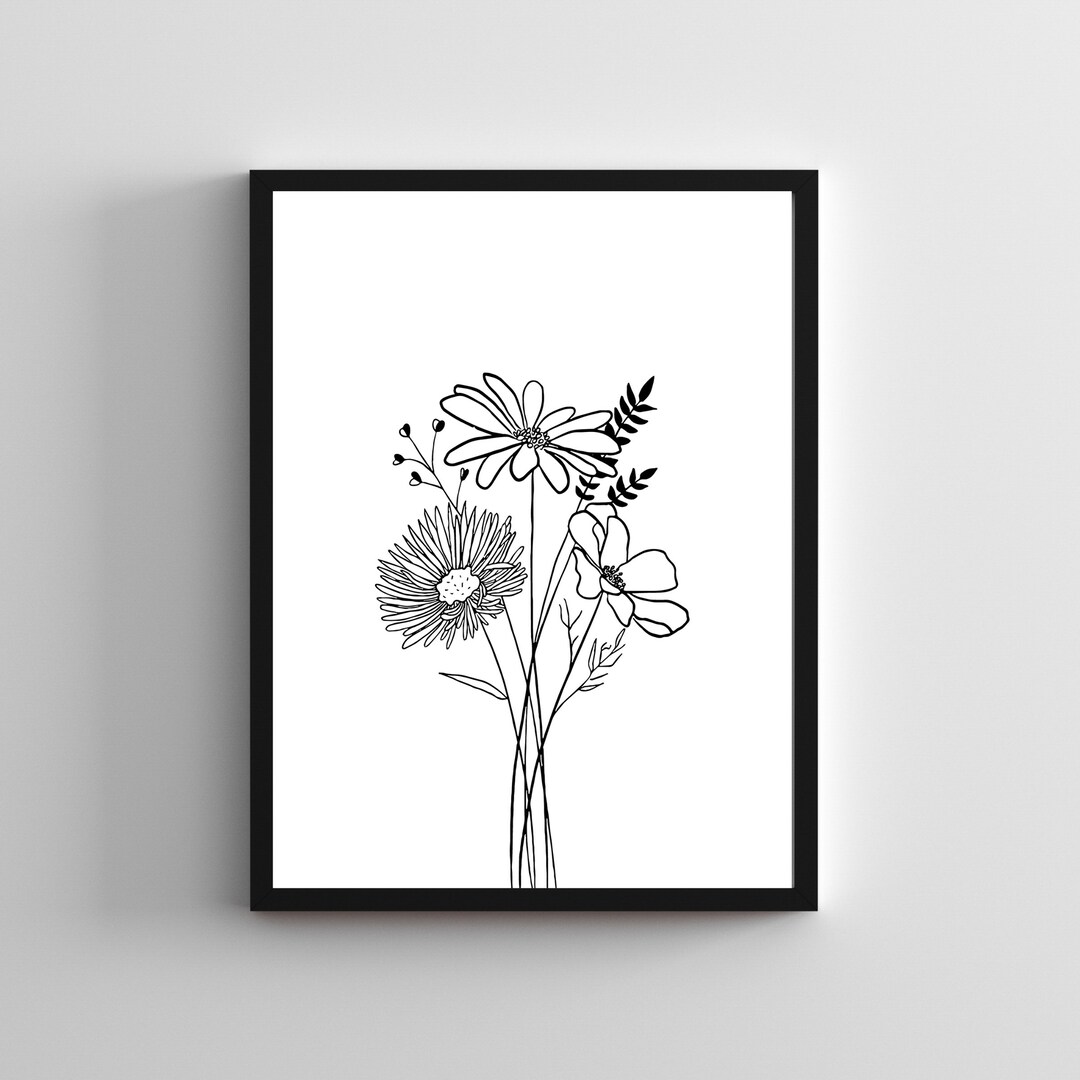Black and White Botanical Wall Art, Digital Download, Modern Printable