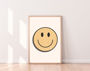Smiley Face Print, Minimalist Decor, Vintage Smiley Face Print, Smiley Face Poster, Digital Download, Kids Bedroom Decor, Bedroom Print