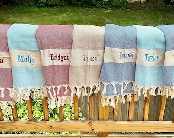 Personalized Turkish Beach Towel, Embroidered Name, Bridesmaid Gift