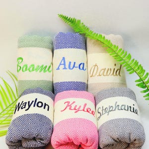 Personalized Turkish Cotton Towel: Embroidered Bachelorette Party Favor