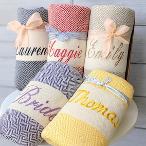 Embroidered Turkish Cotton Towel: Personalized Gift, Bridesmaid Favor