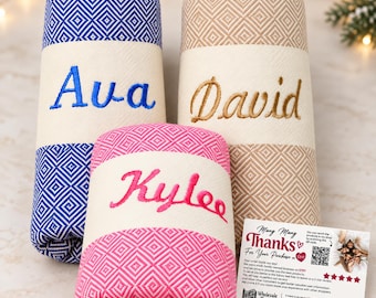 Personalized Beach Towel, Embroidered Turkish Cotton Christmas Gift