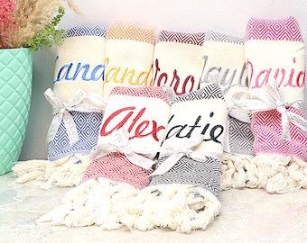 Embroidered Turkish Beach Towel, Personalized Bridesmaid Gift