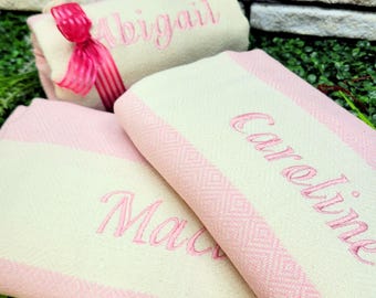 Personalized Turkish Beach Towel, Embroidered Bachelorette Party Gift