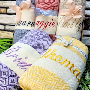 Personalized Turkish Beach Towel, Custom Bridesmaid Gifts, Bachelorette Party Favors