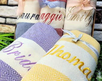 Personalized Turkish Beach Towel, Custom Bridesmaid Gifts, Bachelorette Party Favors