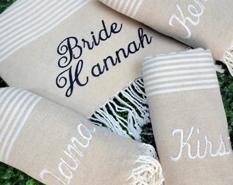 Personalized Turkish Beach Towel, Bridesmaid Gifts, Embroidered Bachelorette Party Favor