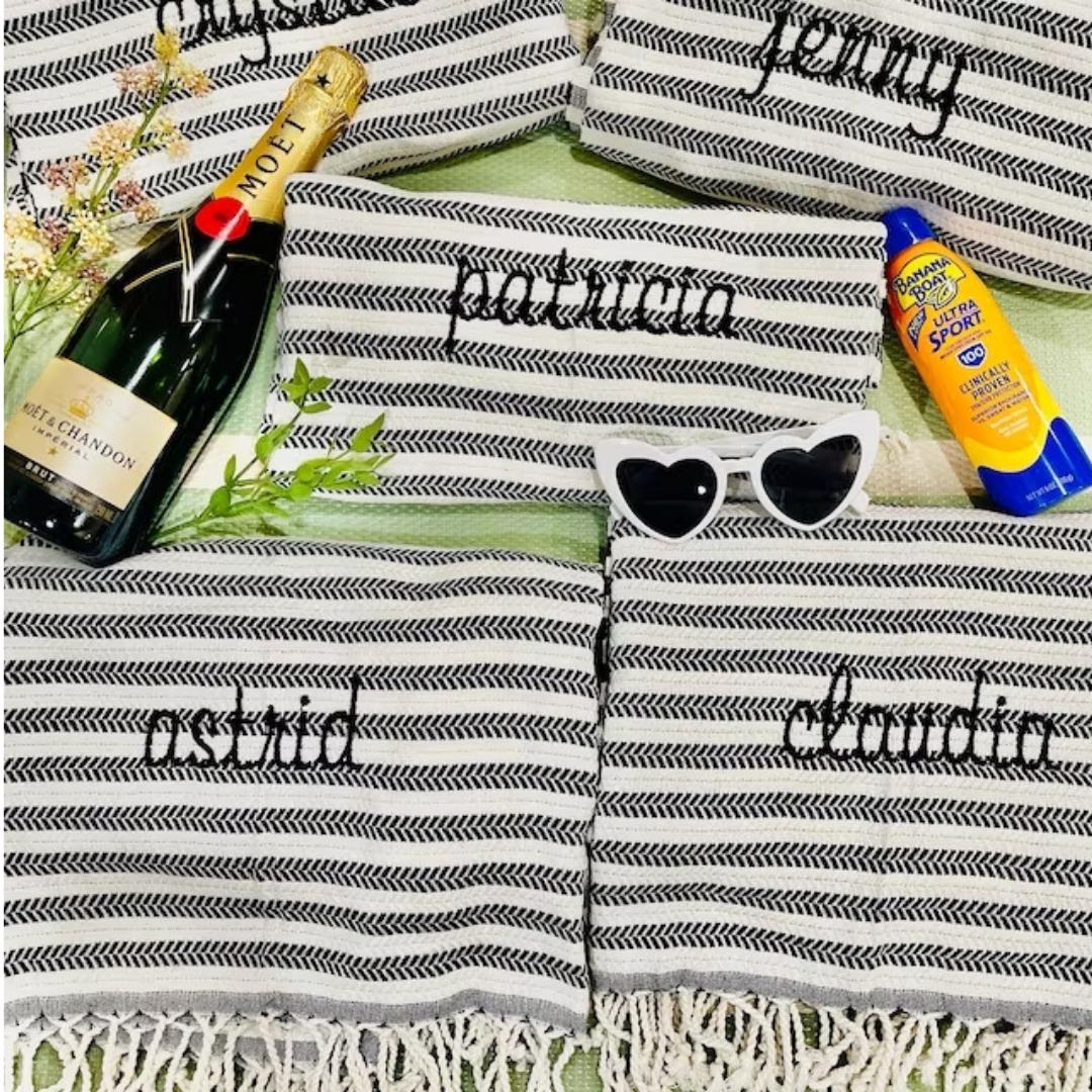 Personalized Black Turkish Hand Towel: Embroidered Cotton Gift (18x36)