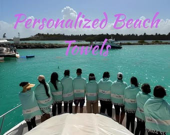 Personalized Turkish Beach Towel, Embroidered Bachelorette Party Favor