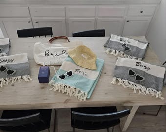 Personalized Turkish Beach Towel, Bridesmaid Bachelorette Gifts