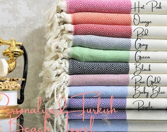 Personalized Turkish Cotton Towel, Embroidered Gift for Her