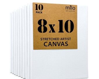 MILO | 8 x 10" Pre Stretched Artist Canvas Value Pack of 10 | Primed Cotton Canvas for Painting | 5/8" Profile Gallery Wrapped Back Stapled