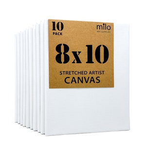 MILO | 8 x 10" Pre Stretched Artist Canvas Value Pack of 10 | Primed Cotton Canvas for Painting | 5/8" Profile Gallery Wrapped Back Stapled