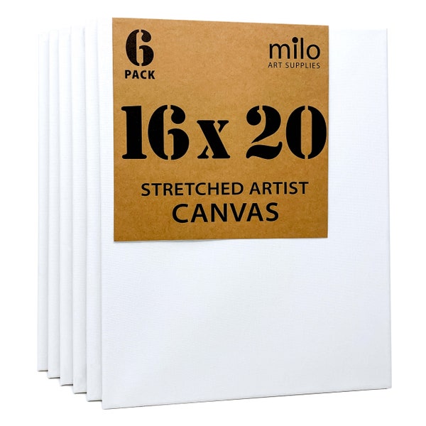 MILO | 16 x 20" Pre Stretched Artist Canvas Value Pack of 6 | Primed Cotton Canvas for Painting | Gallery Wrapped Back Stapled