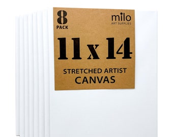 MILO | 11 x 14" Pre Stretched Artist Canvas Value Pack of 8 | Primed Cotton Canvas for Painting | Gallery Wrapped Back Stapled